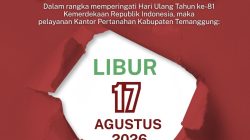 Peringatan HUT ke-81 RI, Pelayanan Kantor Pertanahan Kabupaten Temanggung Tutup Sementara 17 Agustus 2026