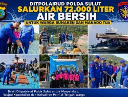Ditpolairud Polda Sulut Salurkan 72.000 Liter Air Bersih untuk Warga Bunaken dan Manado Tua